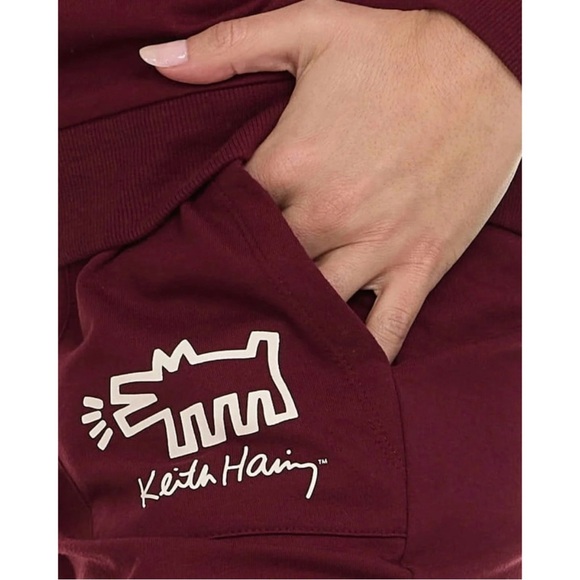 Keith Haring Women's Lounge Set in Burgundy - Picture 4 of 5